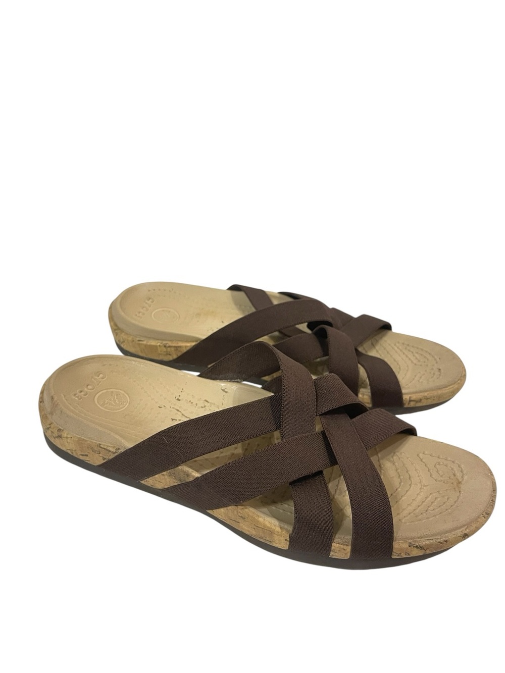 Crocs Edie Stretch Brown Slip-On Woven Sandals - Picture 2 of 5
